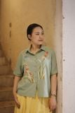  Áo chemise xanh cốm thêu tay Lan Bướm 
