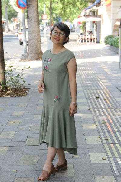  Đầm Oreno rêu thêu tay Mộc Lan 