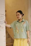  Áo chemise xanh cốm thêu tay Lan Bướm 