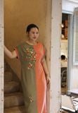  Đầm Tahera C Cam Rêu thêu Đăng Tiêu 
