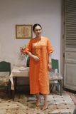  Đầm linen suông tay lỡ cam thêu tay Lan Bướm 