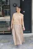  Áo linen tay nhúng thêu tay Cúc Cánh Cam 