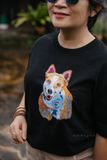  Áo thun thêu tay Chó Aloka - oversize đen 