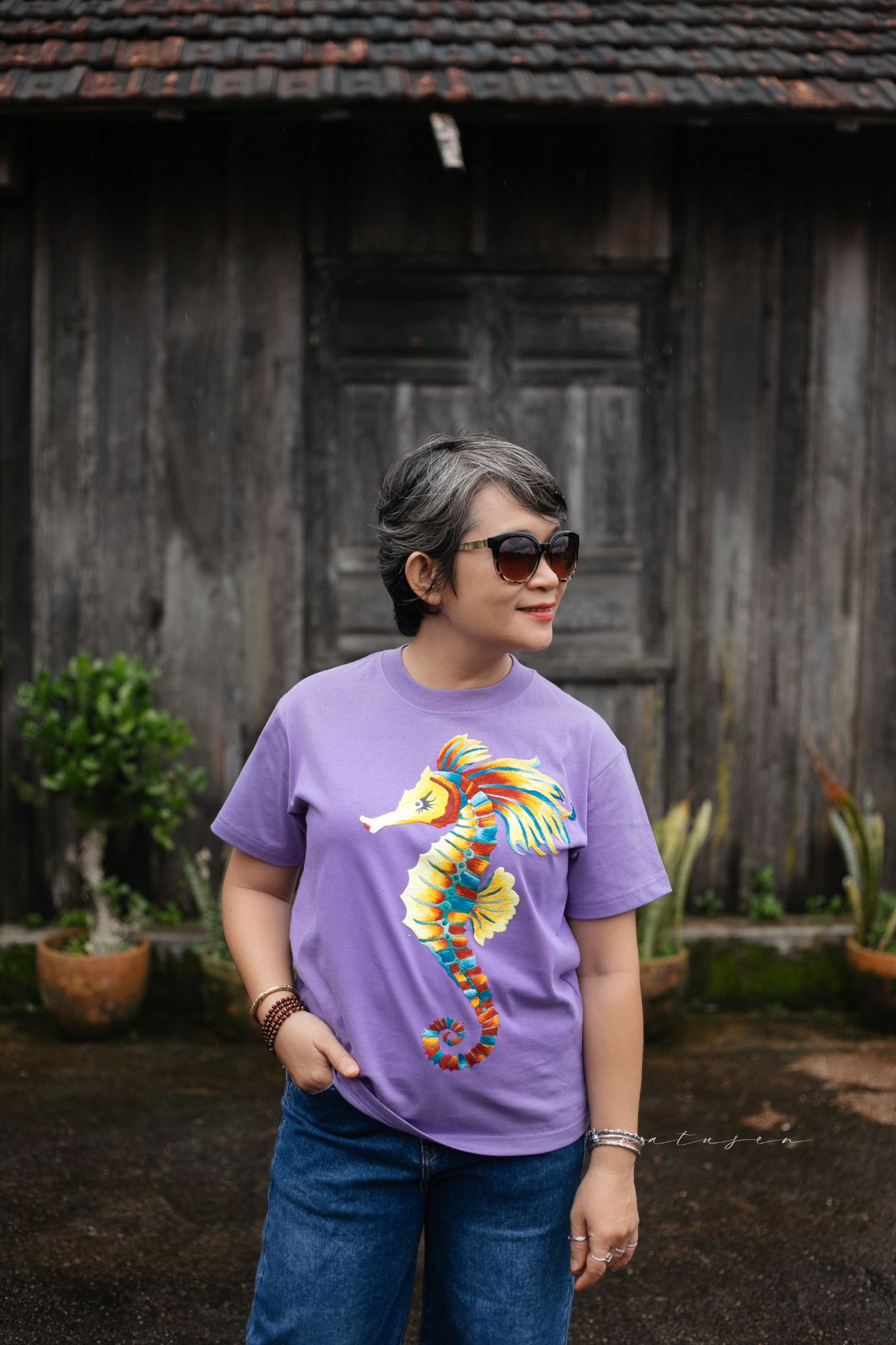  Áo thun thêu tay Hải Hậu - BabyTee Tím cà 