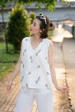  Áo linen trắng Ren thêu 