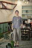  Áo linen Xám thêu tay Hoa Sim 