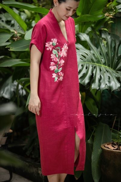  Đầm Yuna Kimono Tím Cẩm thêu tay Bông Giấy 