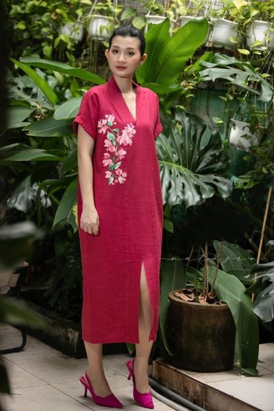  Đầm Yuna Kimono Tím Cẩm thêu tay Bông Giấy 