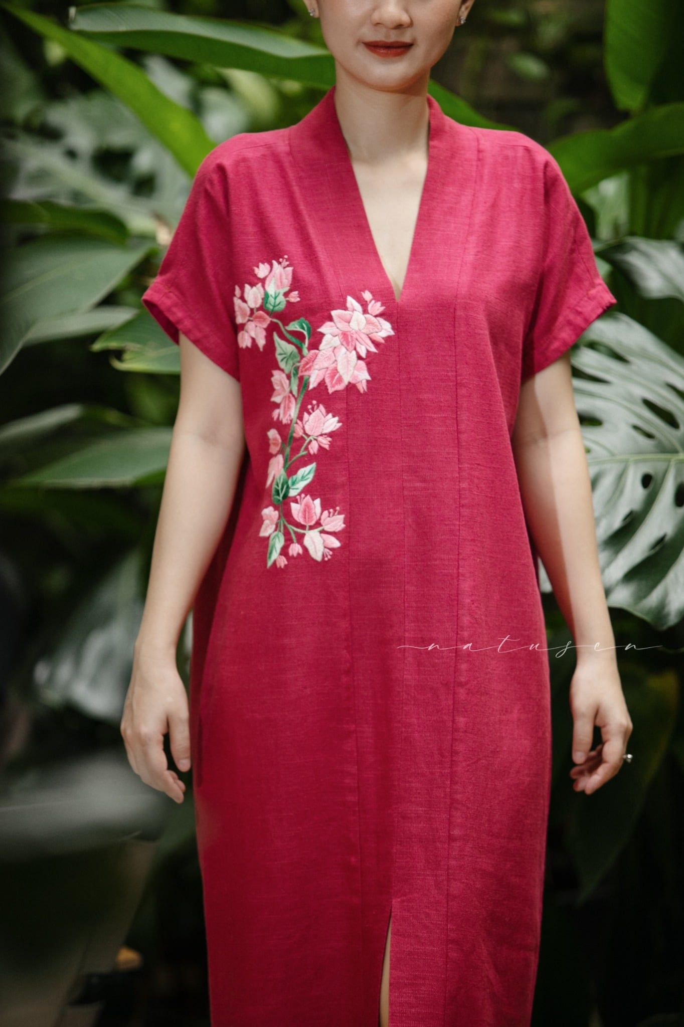 Đầm Yuna Kimono Tím Cẩm thêu tay Bông Giấy 