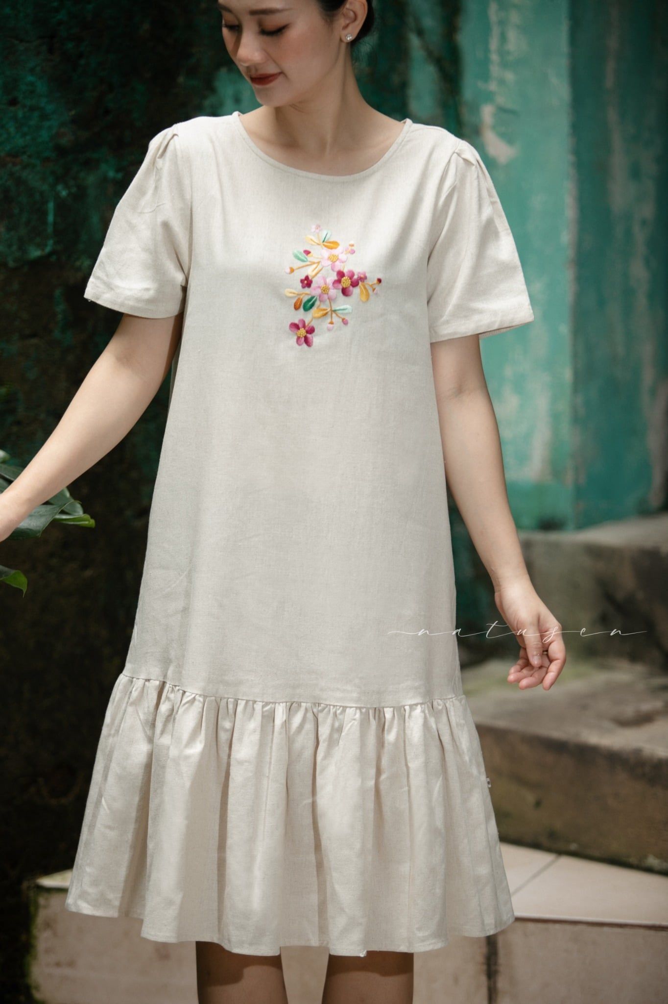  Đầm Baby Beige thêu tay Hoa Sim 