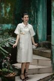  Đầm A Beige túi nắp thêu tay Nhà Gà 
