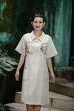  Đầm A Beige túi nắp thêu tay Nhà Gà 