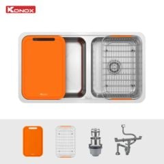 Chậu Rửa Chén Konox Lắp Âm 2 Hố Lệch R50 Tari 8246DU