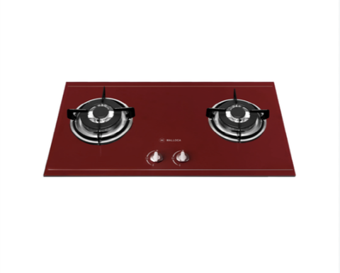 Bếp gas 2 vùng nấu Malloca AS920R – Mặt kính đỏ Bordeaux, mâm đốt Somipress