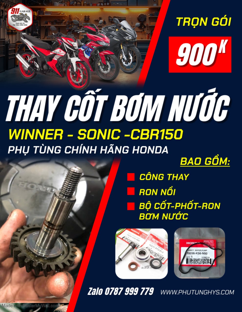 THAY CỐT VÀ PHỐT BƠM NƯỚC WINNERX - SONIC - CBR150