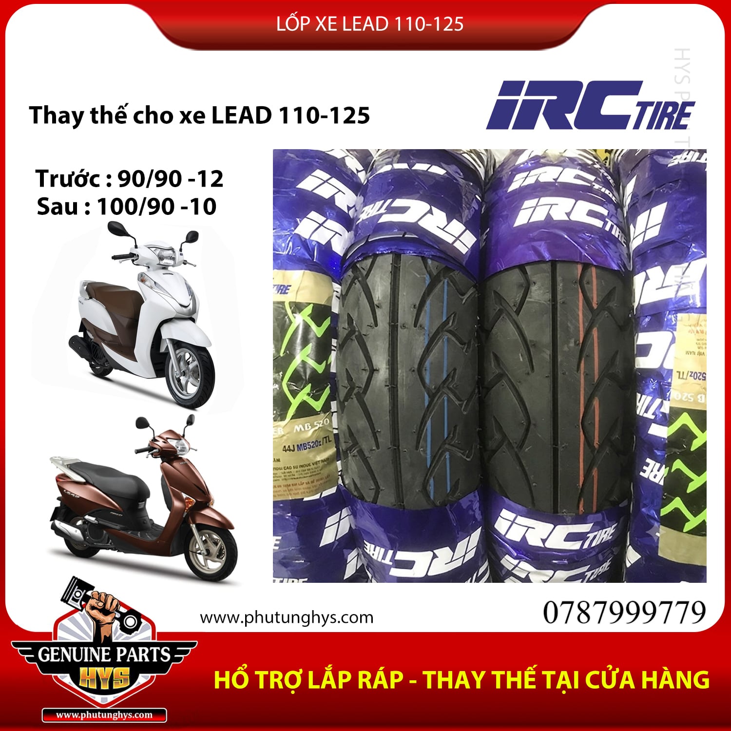 LỐP XE LEAD 110-125 IRC