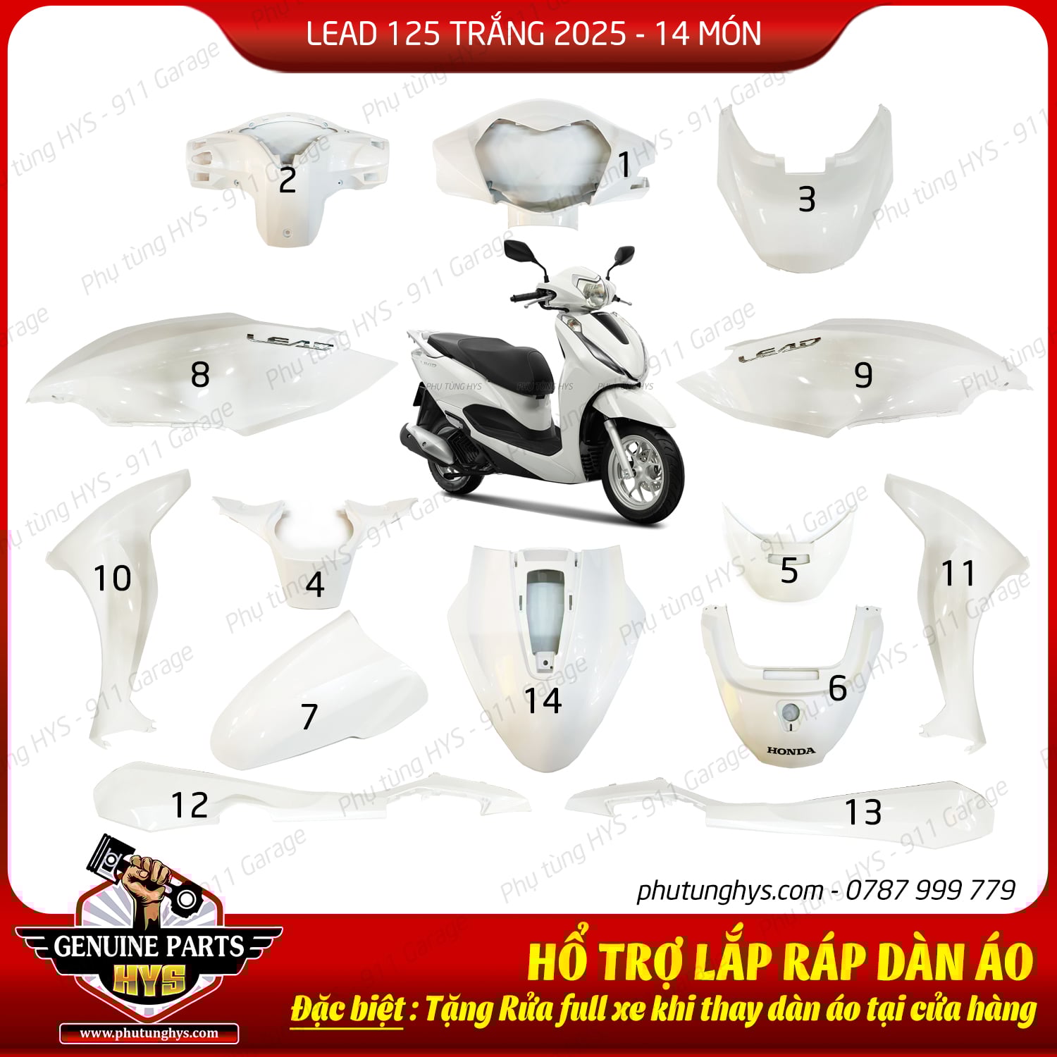 DÀN ÁO LEAD 125 4VAL (2025) TRẮNG 14 MÓN