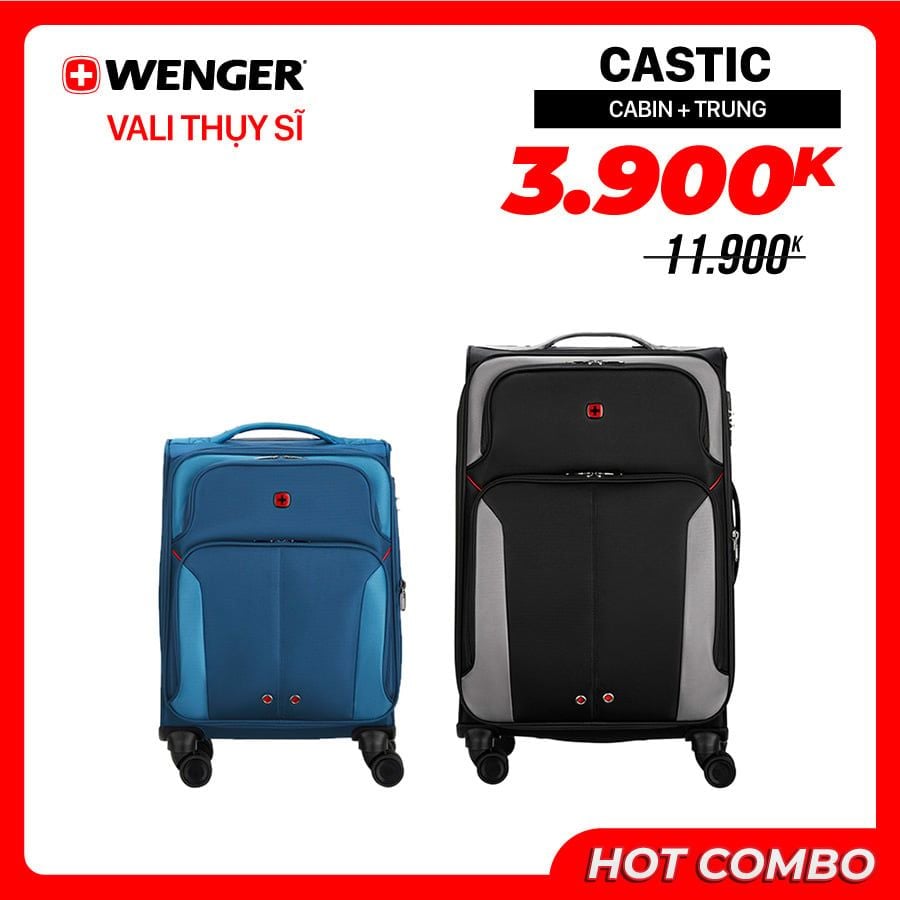  Combo vali kéo Castic size cabin 54cm + trung 70cm 