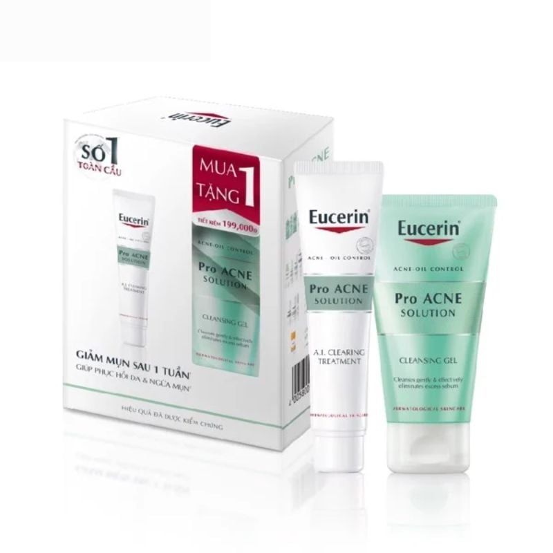  Eucerin Gel Giảm Mụn 40ml + Gel Rửa Mặt Cho Da Nhờn Mụn 75ml 