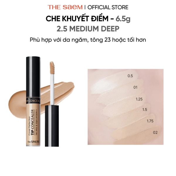 Kem Che Khuyết Điểm The Saem Cover Perfection Tip Concealer Màu 2.5 Medium Deep 6.5g.