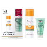 Combo Eucerin Kem Chống Nắng Kiềm Dầu, Ngừa Mụn SPF50+ 50ml + Gel Rửa Mặt Cho Da Mụn Pro Acne Cleansing Gel 75ml