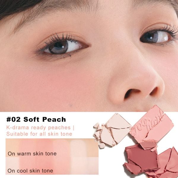 Bảng Phấn Má Hồng Và Phấn Bắt Sáng Judydoll 4 Ô Tông Lì Đa Năng màu 02 Blush And Highlight Palette Soft Peach 9g
