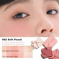  Bảng Phấn Má Hồng Và Phấn Bắt Sáng Judydoll 4 Ô Tông Lì Đa Năng màu 02 Blush And Highlight Palette Soft Peach 9g 