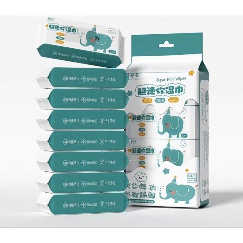  Bịch 8 Gói Khăn Giấy Ướt Mini Không Mùi Nhiều Hình Dễ Thương Bỏ Túi Tiện Lợi (8 tờ x 8 gói )/bịch) 
