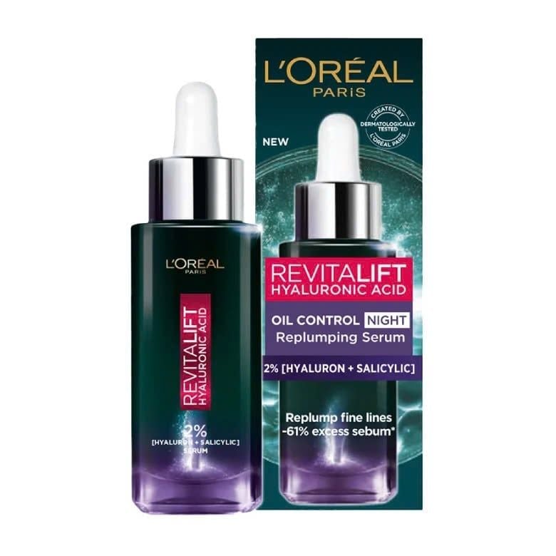  Dưỡng Chất Kiềm Dầu Ban Đêm Loreal Paris Revitalift Hyaluronic Acid Oil Control Night Replumping Serum 30ml 
