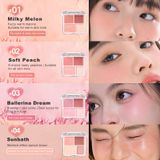  Bảng Phấn Má Hồng Và Phấn Bắt Sáng Judydoll 4 Ô Tông Lì Đa Năng màu 02 Blush And Highlight Palette Soft Peach 9g 