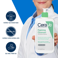  Sữa Rửa Mặt Sạch Sâu Dành Cho Da Dầu Cerave Developed With Dermatologists Foaming Cleanser 473ml. 