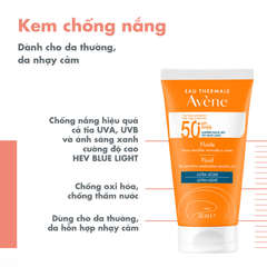  Kem Chống Nắng Avène Cho Da Thường, Hỗn Hợp & Nhạy Cảm 50ml Very High Protection Fluid Spf50+ 