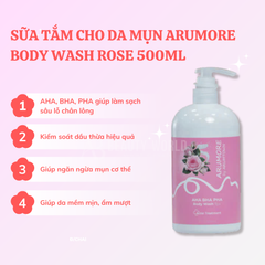  Sữa Tắm Cho Da Mụn Arumore Aha Bha Pha Body Wash Rose 500ml. 