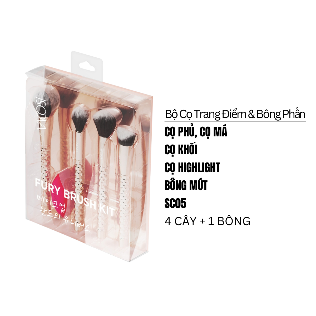  Bộ Kit 4 Cọ Và 1 Bông Phấn Vacosi – SC05 (Phiên Bản Golden Dragon) 