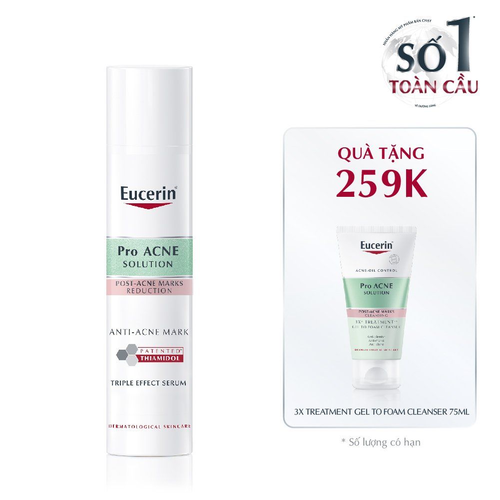  Combo Serum Eucerin Pro Acne Anti-Acne Mark Triple Effect Cho Da Mụn 40ml Tặng Gel Rửa Mặt Eucerin Solution 3X Treatment 75ml 