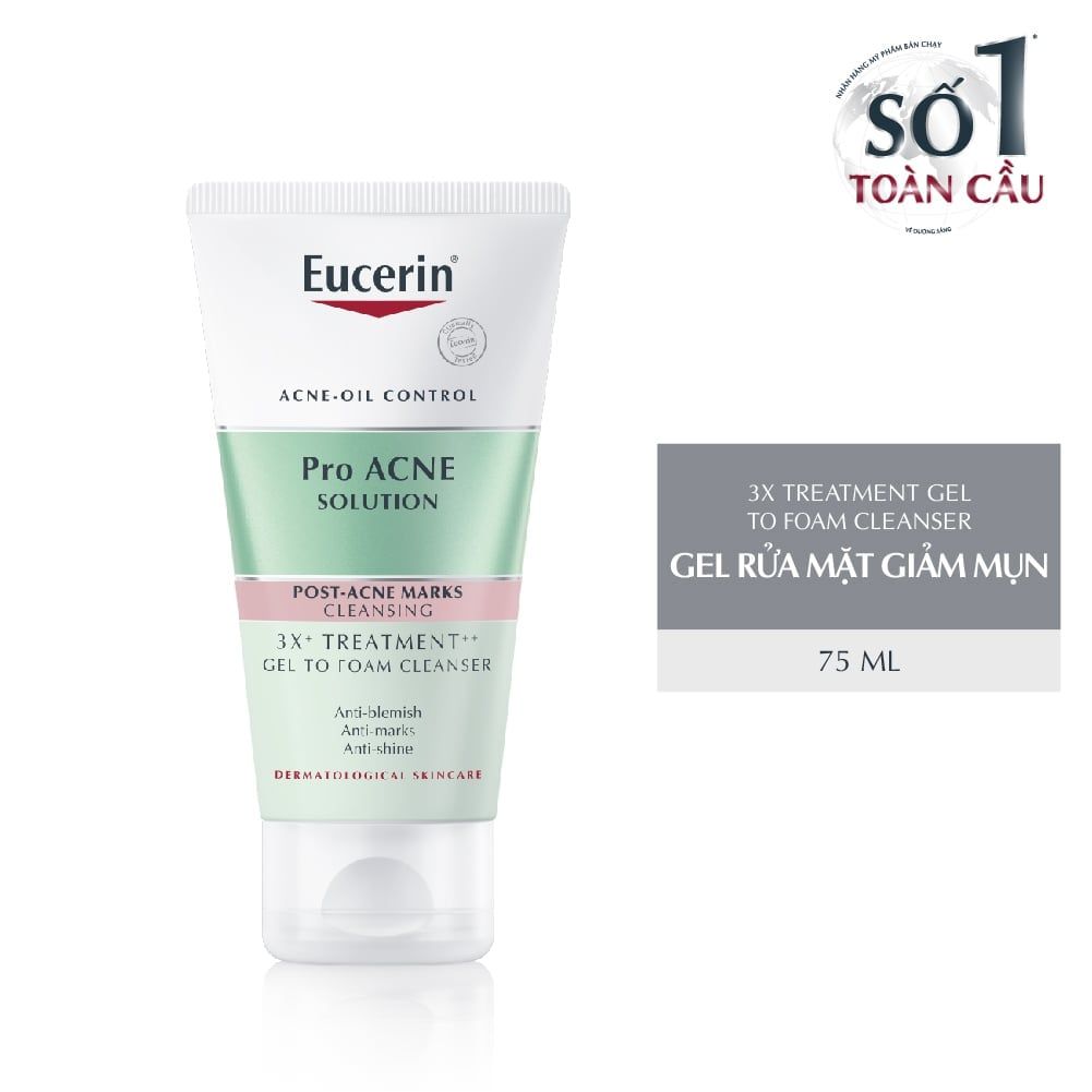  Gel Rửa Mặt Eucerin Cho Da Mụn Pro Acne Solution 3X Treatment Gel To Foam Cleanser 75ml 