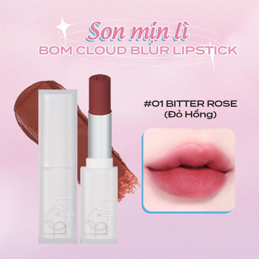  Son Mịn Lì Bom Cloud Blur Lipstick 3,3G #01 Bitter Rose 