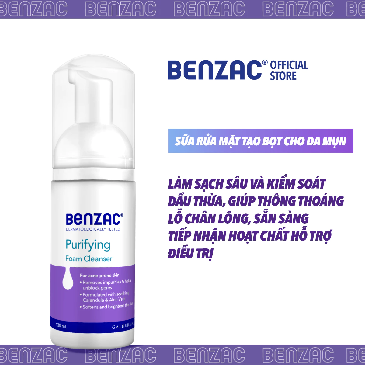  Bọt Rửa Mặt BENZAC Giúp Làm Sạch Sâu Cho Da Dầu Mụn Purifying Foam Cleanser 130ml 