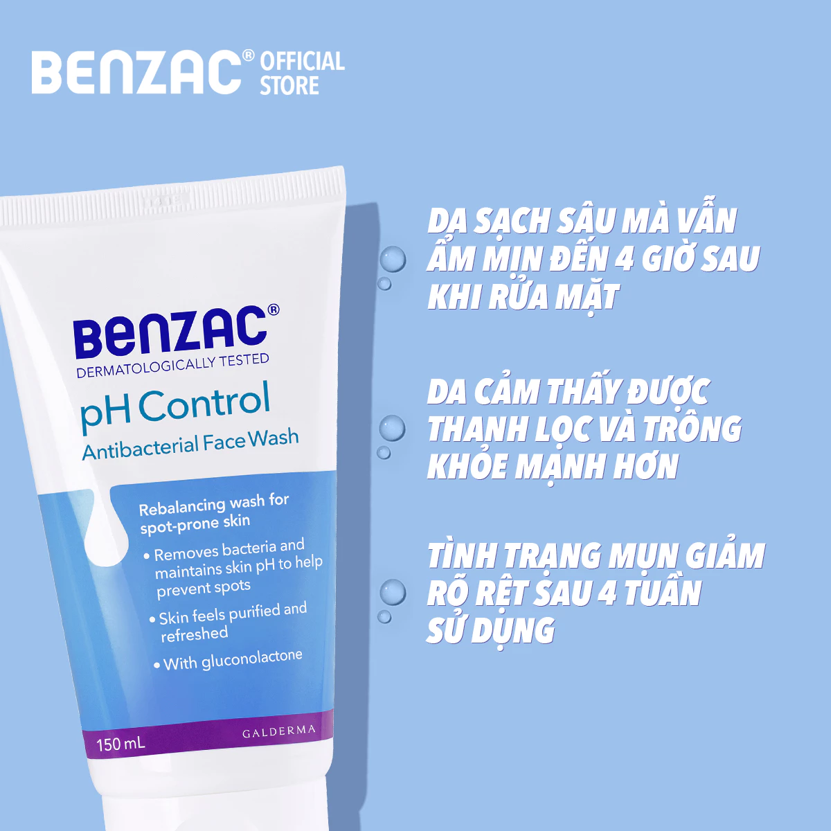  Sữa Rửa Mặt BENZAC Giúp Diệt Khuẩn & Cân Bằng PH Cho Da Mụn - PH Control Antibacterial Wash 150ml 