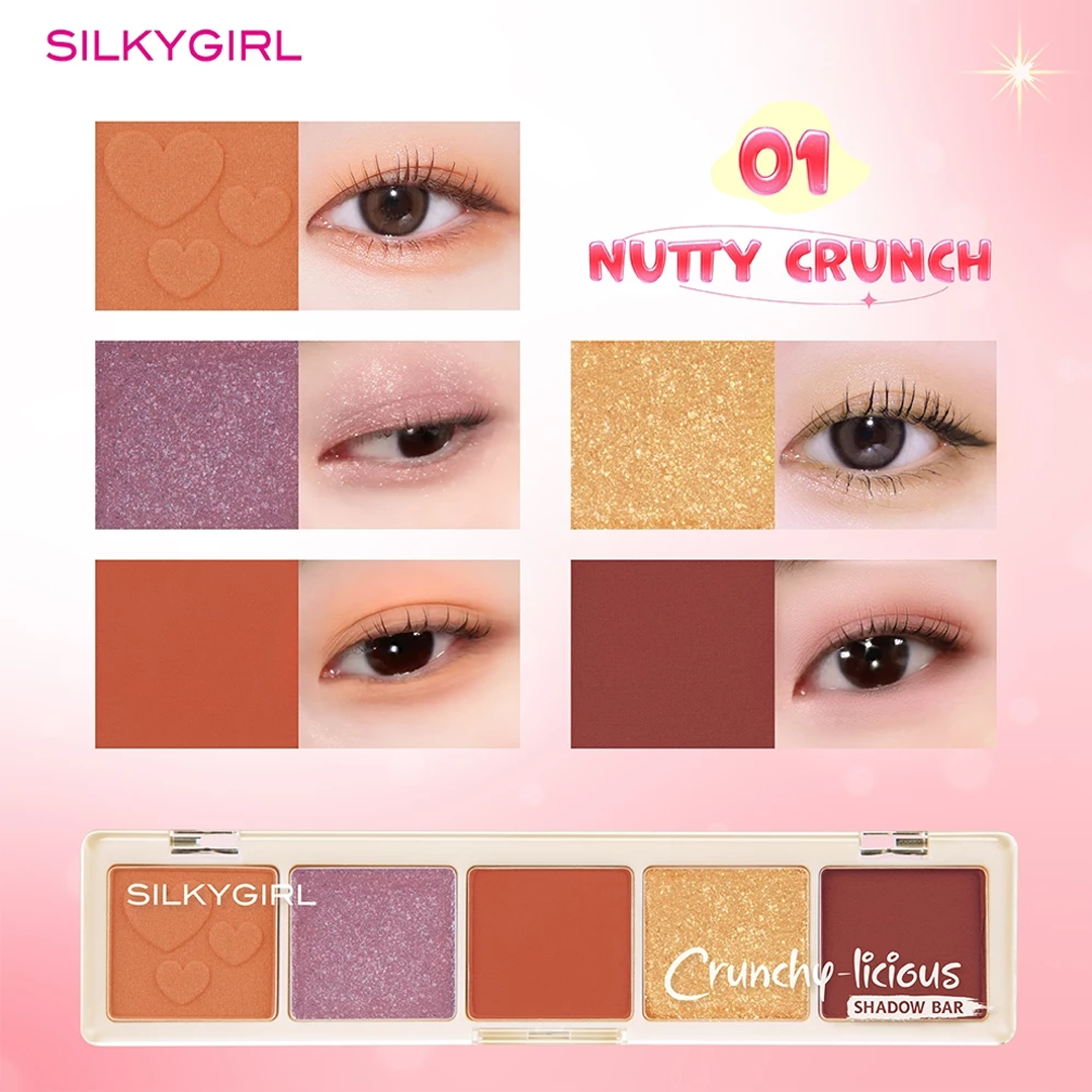  Bảng phấn mắt 5 màu Silkygirl Crunchy Licious Shadow Bar Màu 01 Nutty Crunch 10g 