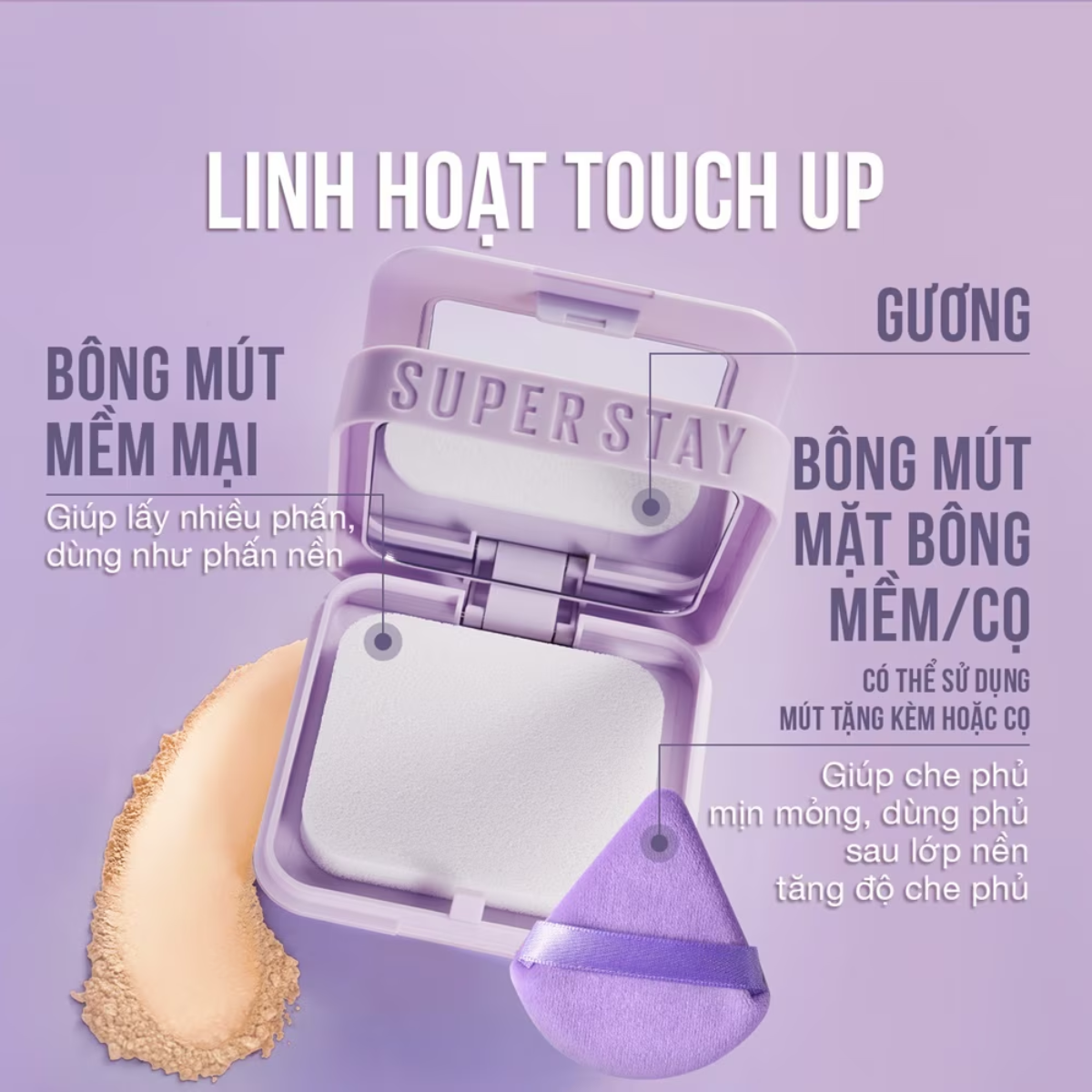  Phấn Phủ Dạng Nén Lâu Trôi Màu Da Trung Bình Tone Lạnh 115 Maybelline Super Stay Up To 30H Flex Powder Foundation 9g. 
