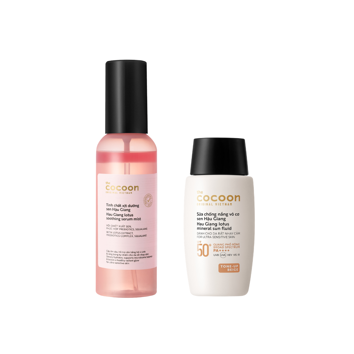  Combo Sữa chống nắng vô cơ sen Hậu Giang 50ml và Tinh chất xịt dưỡng sen Hậu Giang 100ml 