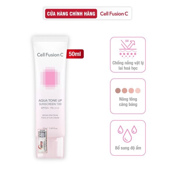 Kem Chống Nắng Nâng Tone Cấp Ẩm Cell Fusion C Aqua Tone Up 100 Sunscreen SPF 50 PA 50ml