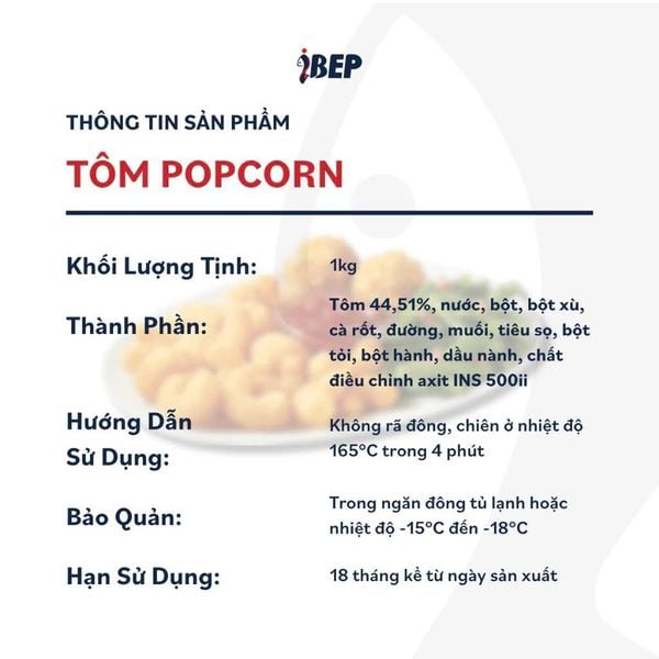 Tôm tẩm bột chiên popcorn iBep - Gói 1kg