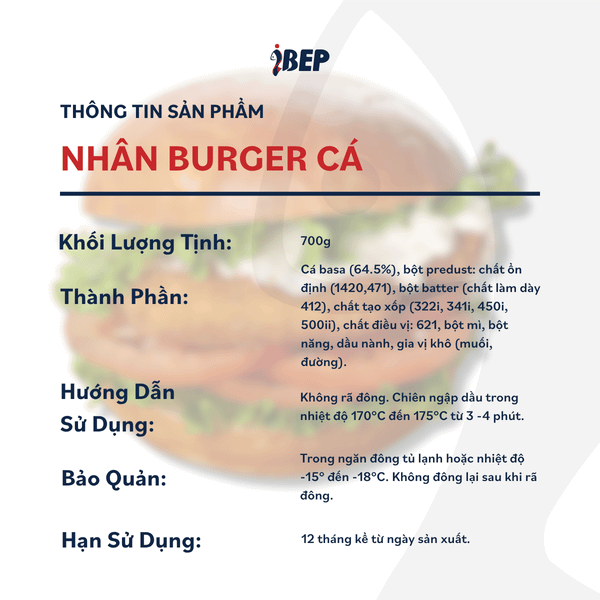 Nhân Burger Cá Đông Lạnh iBep - Gói 700gr