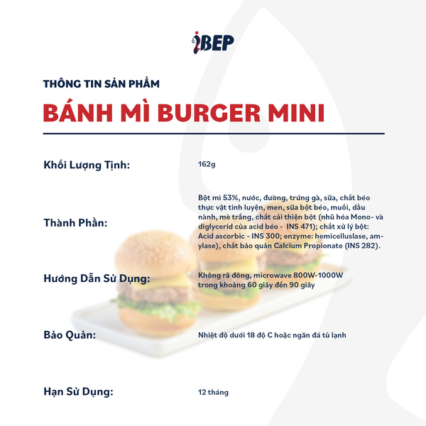 Bánh Mì Burger Mini iBep - Gói 162g/9 Bánh