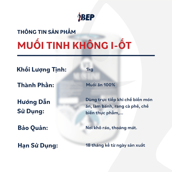 Muối Tinh Khiết Không I-Ốt VS - Hũ 1kg