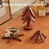 Miếng lót nồi cách nhiệt đế gỗ lót chảo, bát cao cấp chống nóng xước mặt bàn ăn xếp trồng hình cây thông trang trí nhà bếp (bộ 4 miếng)
