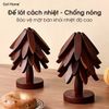 Miếng lót nồi cách nhiệt đế gỗ lót chảo, bát cao cấp chống nóng xước mặt bàn ăn xếp trồng hình cây thông trang trí nhà bếp (bộ 4 miếng)