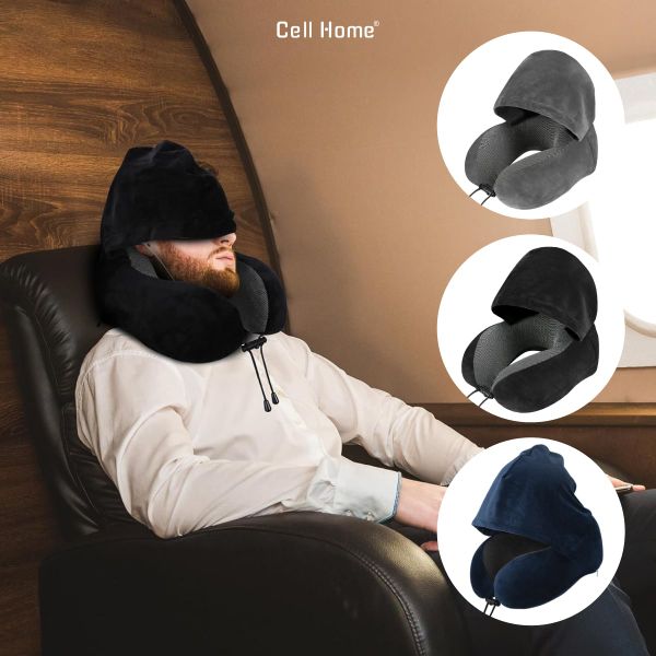 Gối chữ U gối cổ Memory Foam kê cổ du lịch có nón che mắt gối ngủ cho đi tàu hoả máy bay
